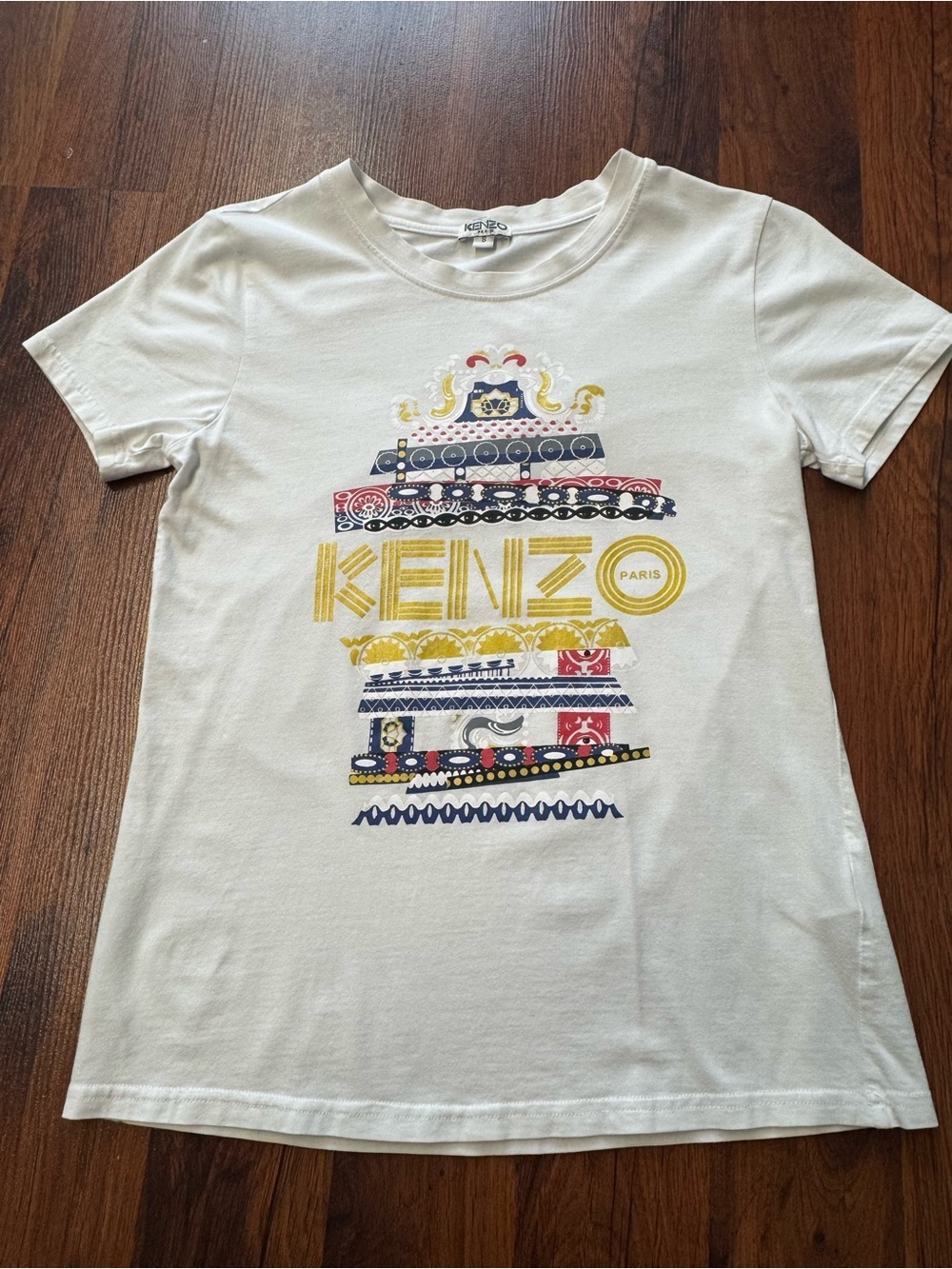 Kenzo Paris White Multicolor Graphic Logo Tee Small